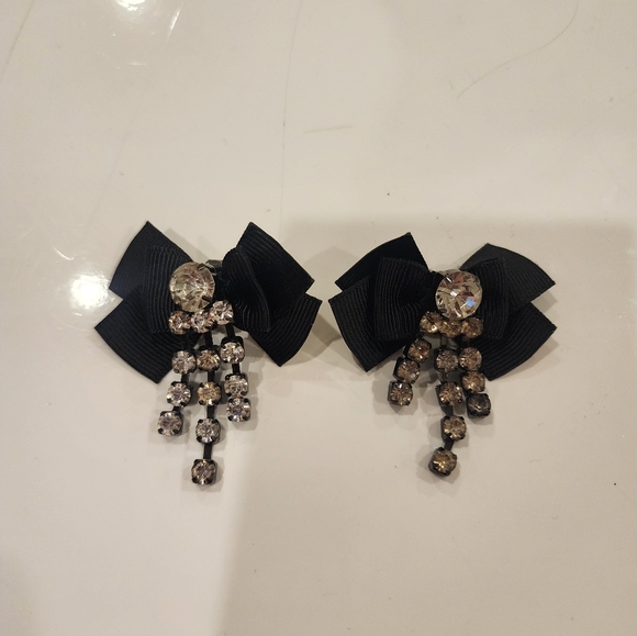 H&M earings with black satin bow and cubic zirconia, excellent condition, - Picture 2 of 4